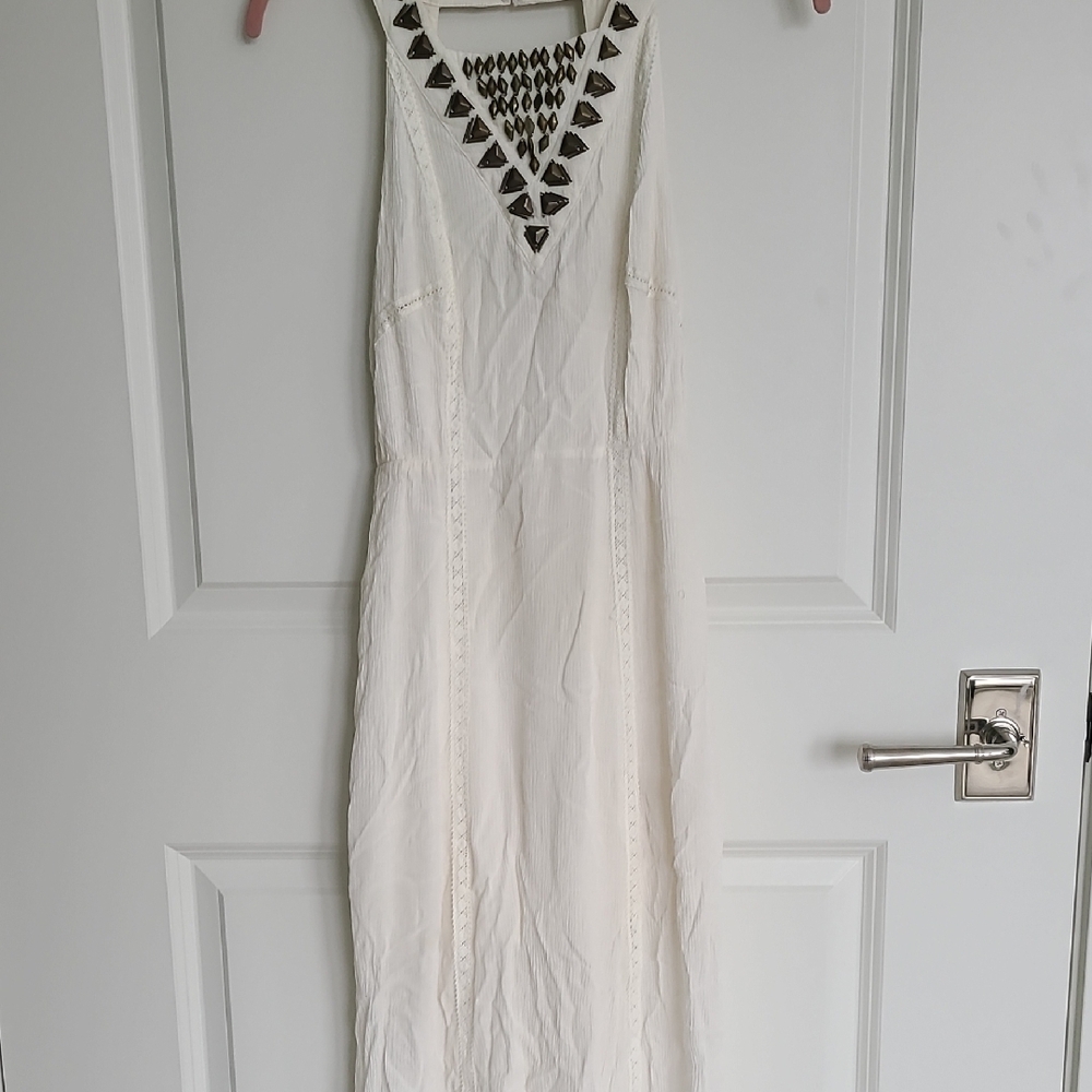 Guess White Sequin Embellished Halter Maxi Dress